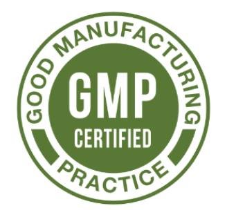 Good Manufacturing Practice certification badge representing quality assurance and standardized production process